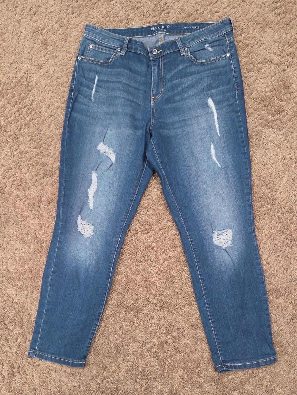 Jennifer Lopez Distressed Skinny Ankle Jeans Blue Size 14 EUC
